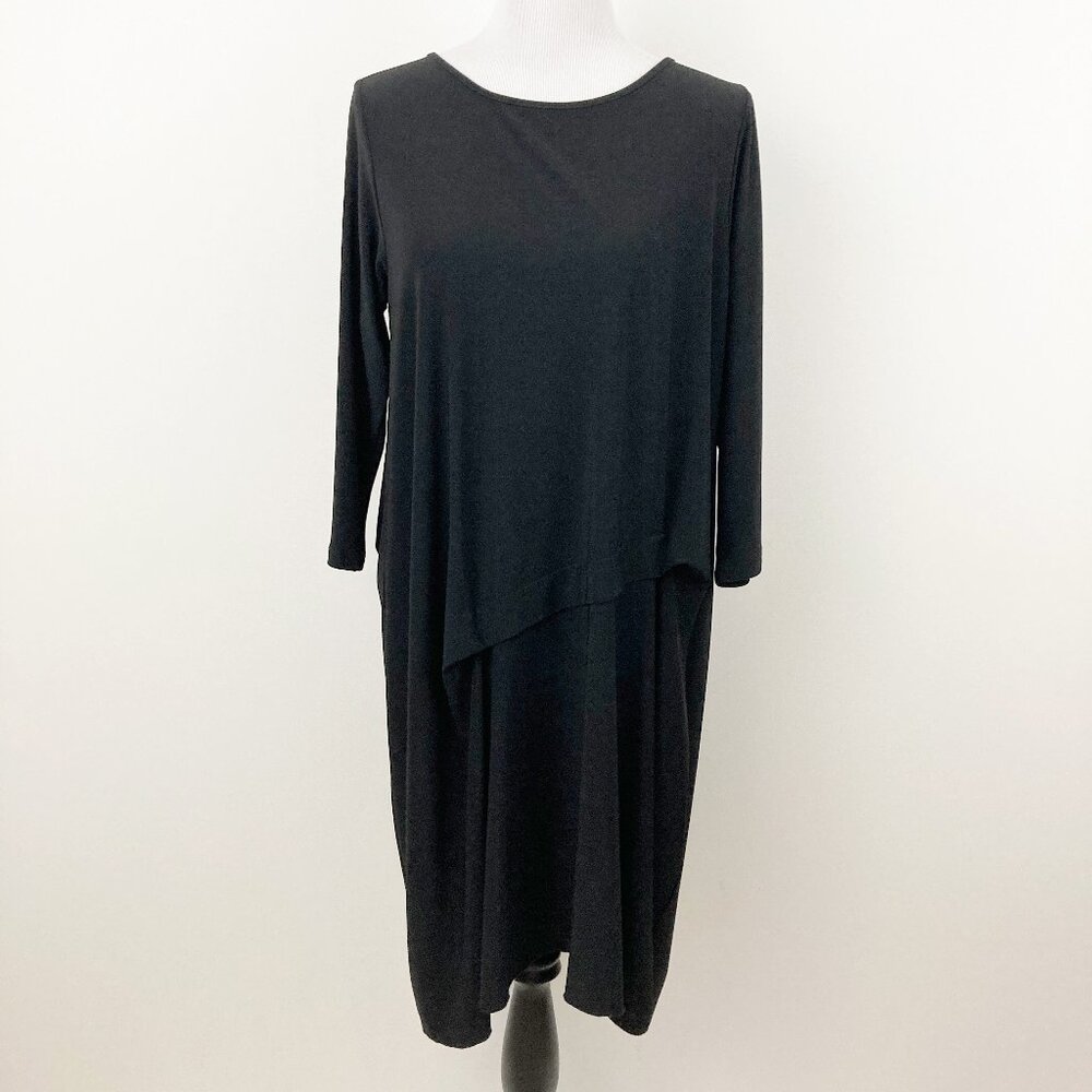 Sun Kim Caroline Short Dress Size M Black Lagenlook Neutral Minimalist SK345